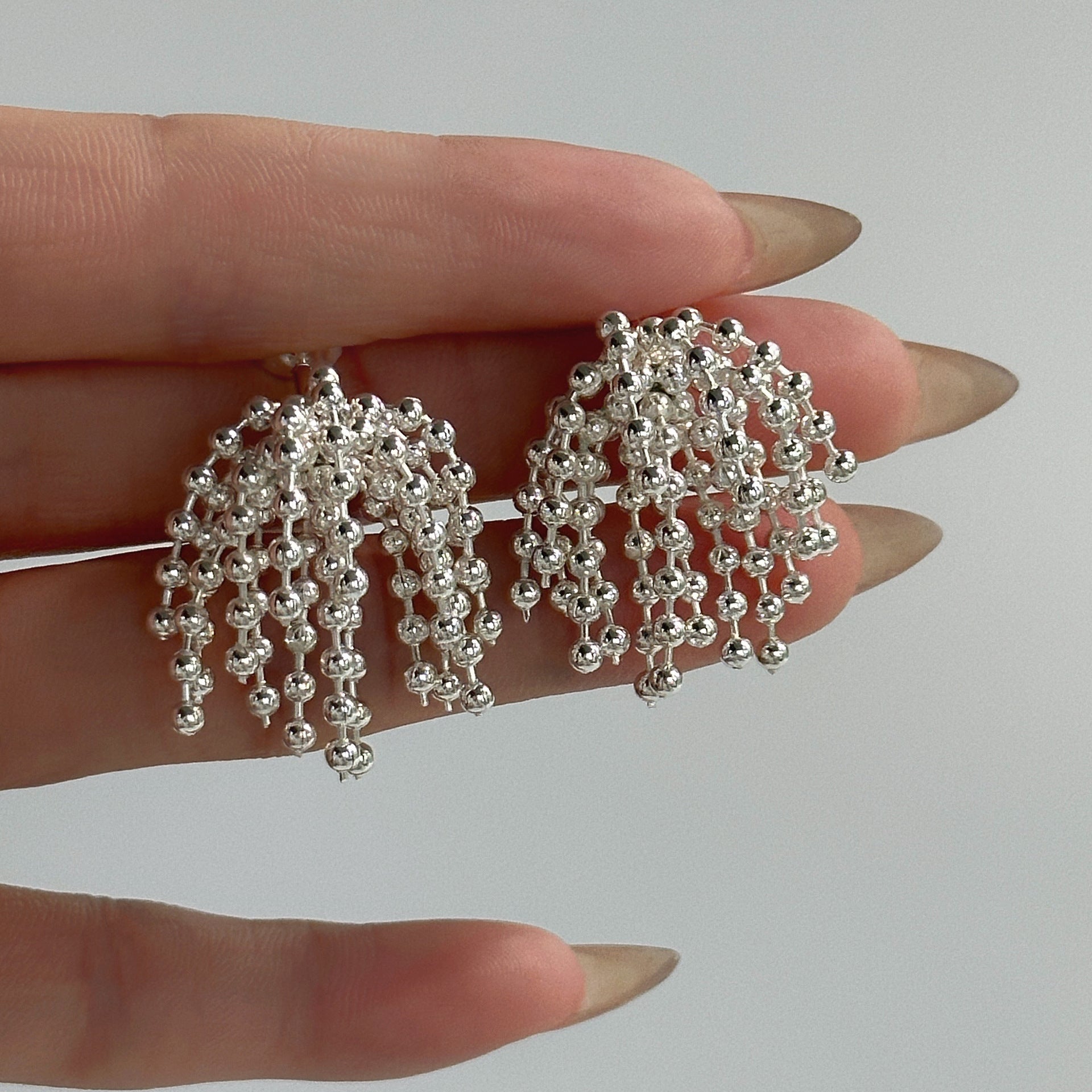 Wholesale  vintage titanium steel polished round bead tassel gold and silver earrings