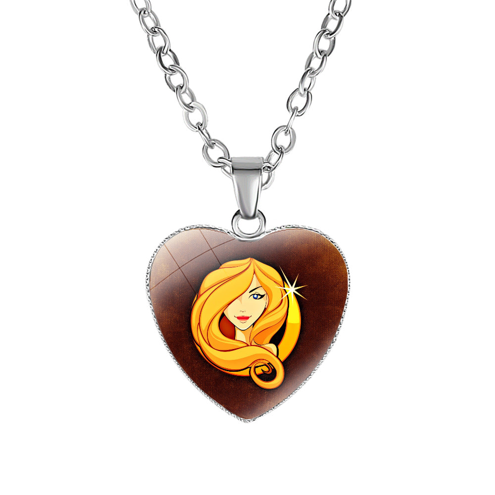 Wholesale twelve constellation love necklace Creative Time gem pendant necklace