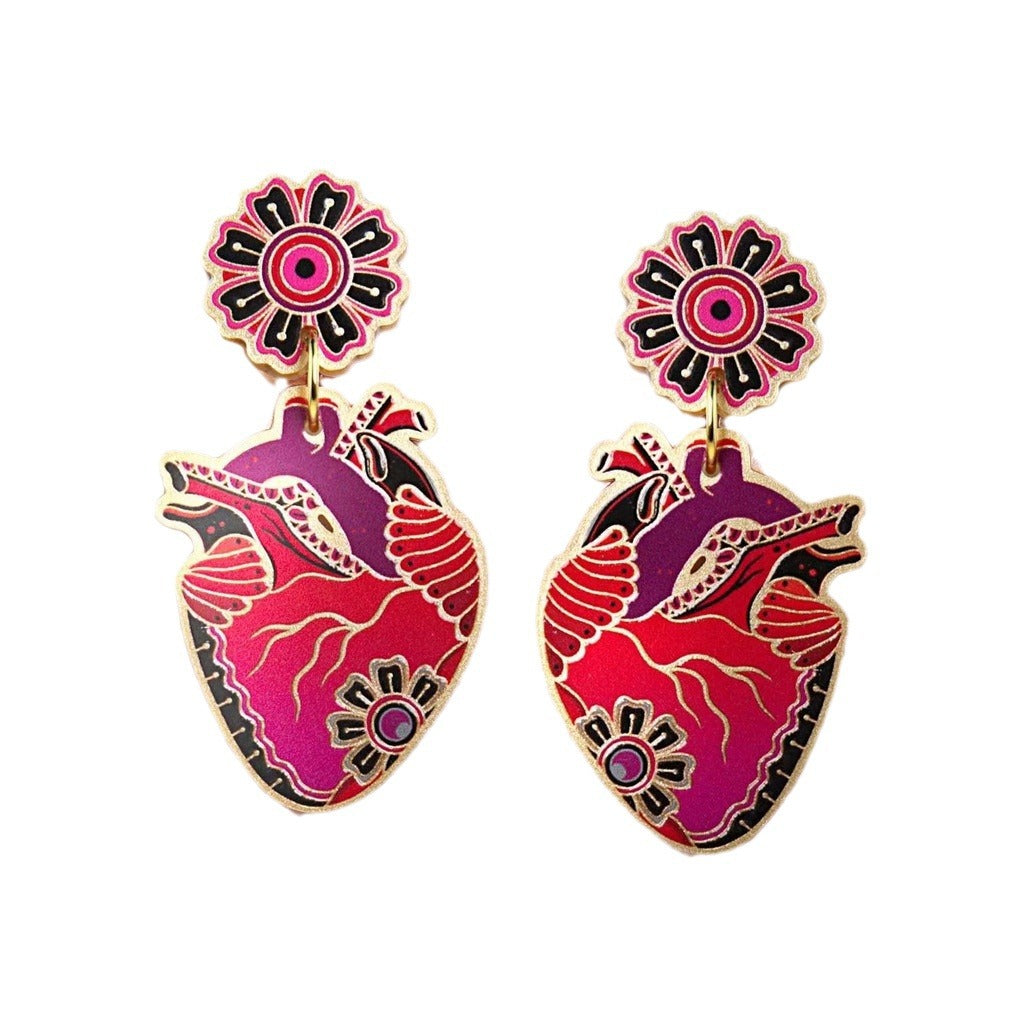 Wholesale Acrylic Hummingbird Heart Shape Earrings