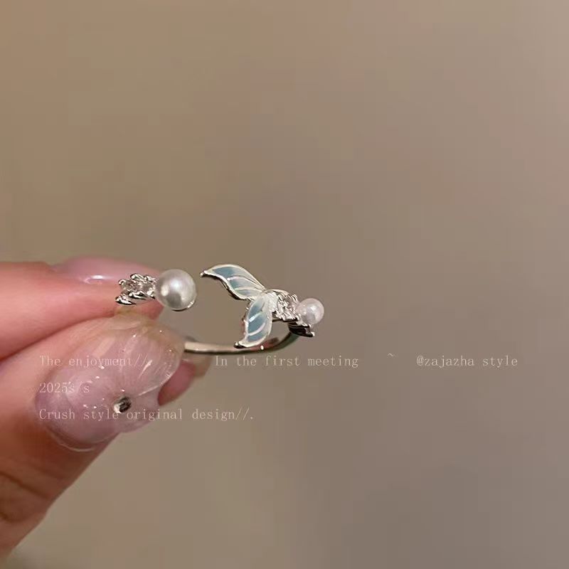 Wholesale Gradient Fishtail Zircon Open Ring Silver Tone Dark Chic Women S Fashion Jewelry Everyday Wear Gift