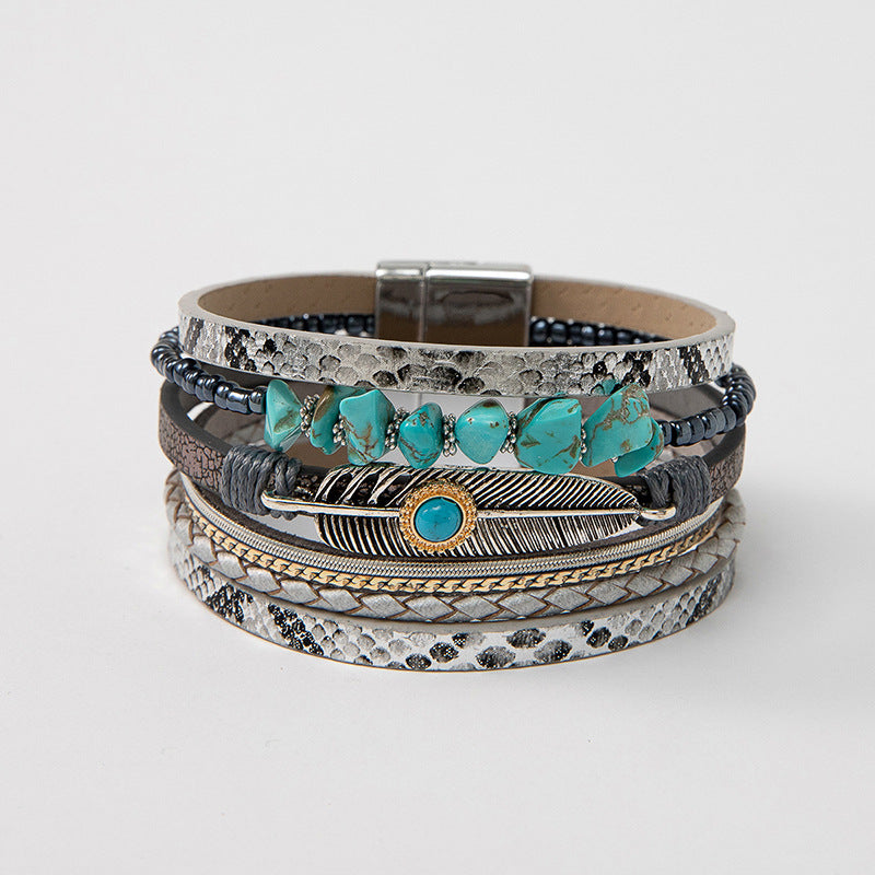 Wholesale Ethnic Turquoise Leather Bracelet