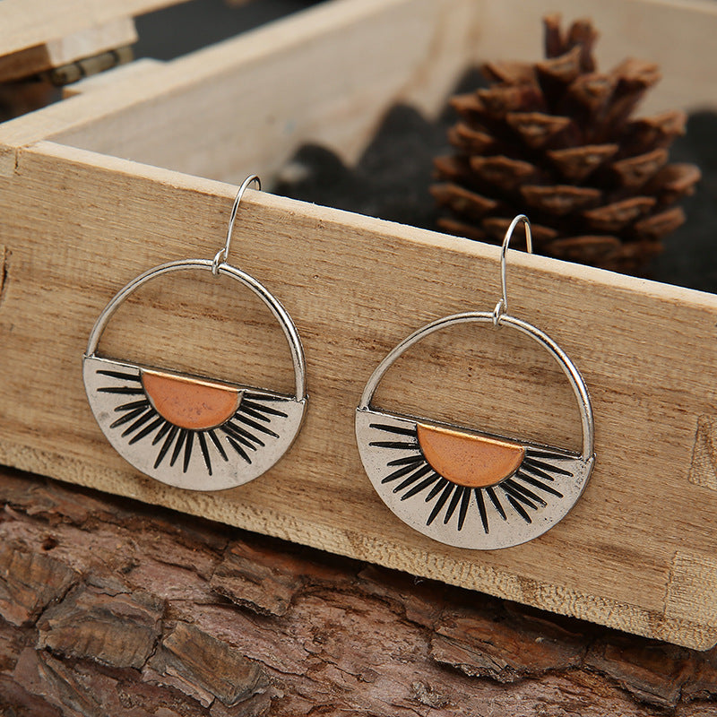 Wholesale  creative orange semicircle hollow sunset earrings
