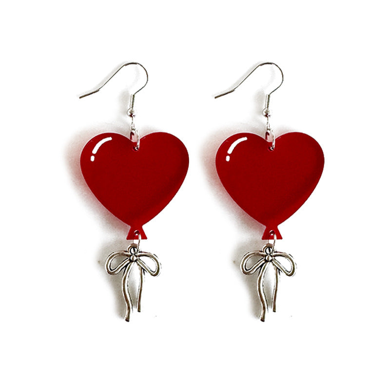 Wholesale Love-Shaped Acrylic Earrings Balloon Bow Design Fashion Accessory