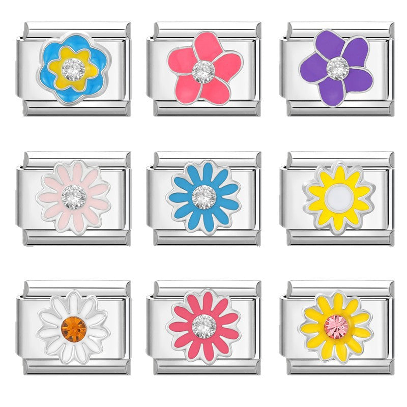 Wholesale Italian Charm Bracelet 9mm DIY Splicing Flower Stainless Steel Composable Bracelet