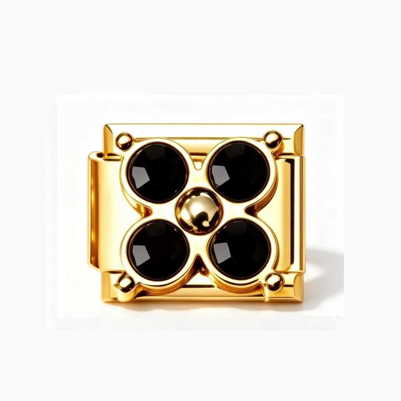 Wholesale Gold Tone Stainless Steel Four Leaf Clover Bracelet Colorful Zircon Inlaid Italian Modular Design Fashion Jewelry Accessory For Everyday And Gift
