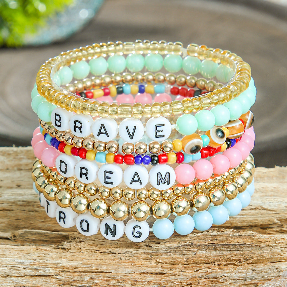Wholesale Bohemian Glass Stacked Bracelets Colorful Personalized Letter Jewelry Accessory