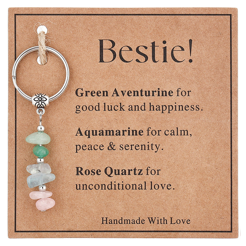 Wholesale  Stone Beaded Keychain Citrine Moonstone Gravel Combination Stainless Steel Bead Key Chain