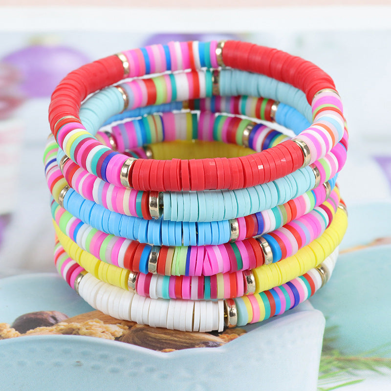 Wholesale Bohemian Style Colorful Polymer Clay Smiling Heart Shaped Pearl Bracelet Jewelry ACC-BT-YiYe005