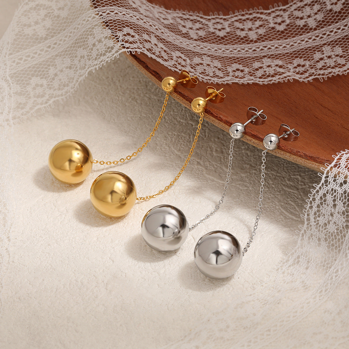 Wholesale  Titanium Steel exaggerated hollow ball earrings