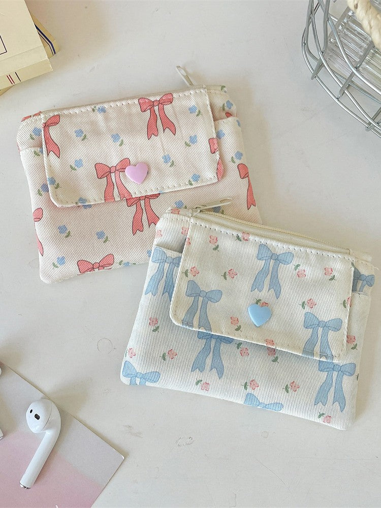 Wholesale Korean Style Flower Pattern Card Holder Wallet Double Layer Large Capacity Beige Polyester Stylish Women S Everyday Accessory Gift Resale
