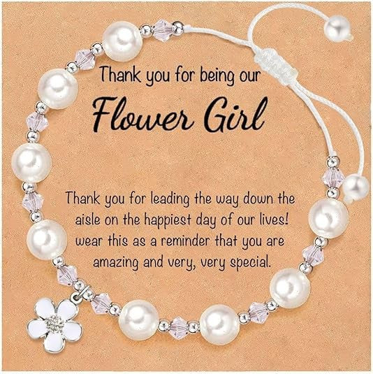 Wholesale Handmade bracelet with man-made pearls and woven white flowers