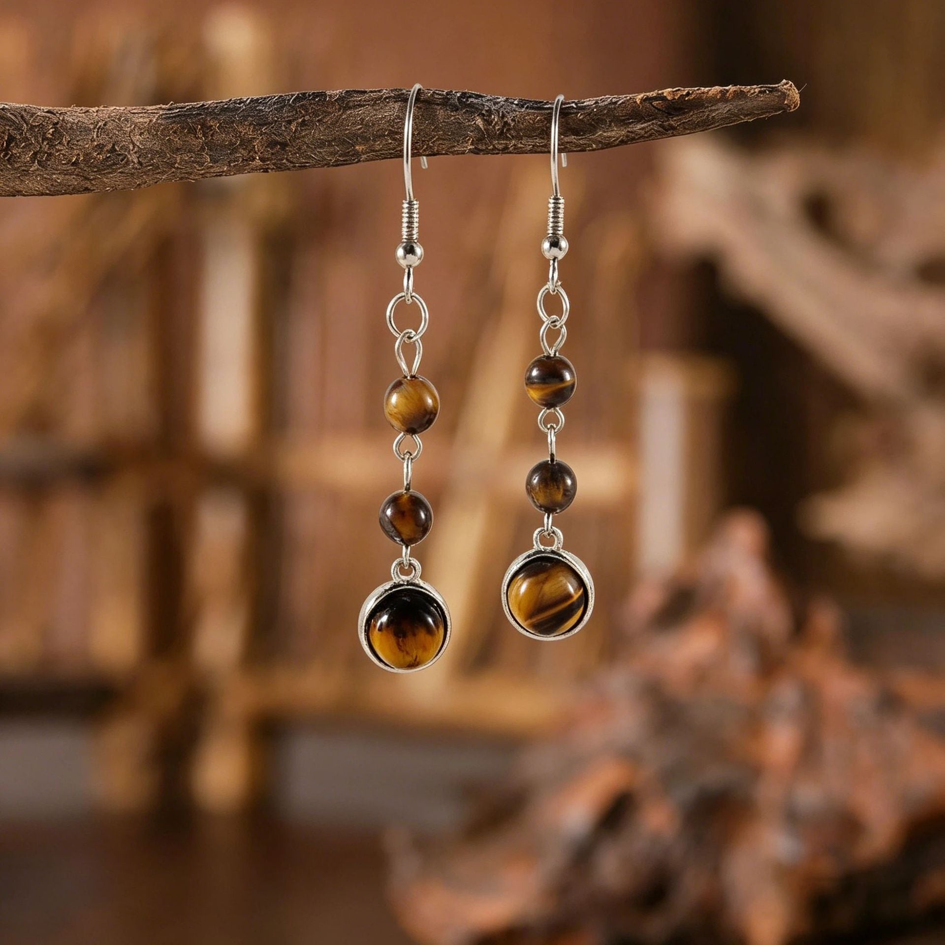 Wholesale Retro Tiger Eye Stone Tassel Earrings For Women Bohemian Beaded Design Trendy Everyday Jewelry Accessory For Parties And Gifts