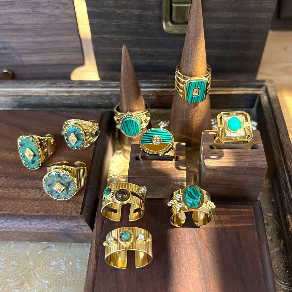 Wholesale  Natural Stone opening titanium steel ring