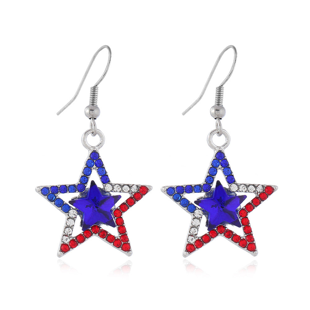 Wholesale American Independence Day Alloy Diamond Five-Pointed Star Earrings ACC-ES-MT006