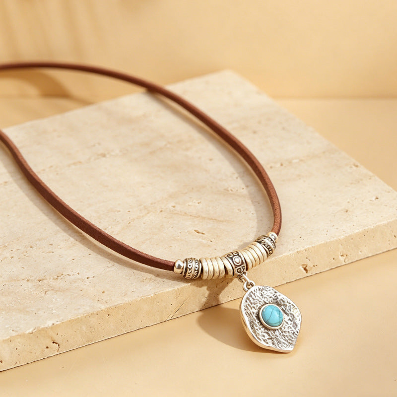 Wholesale Bohemian Antique Silver Pendant Necklace With Leather Rope Chain Fashion Jewelry Accessory For Boutique Resale