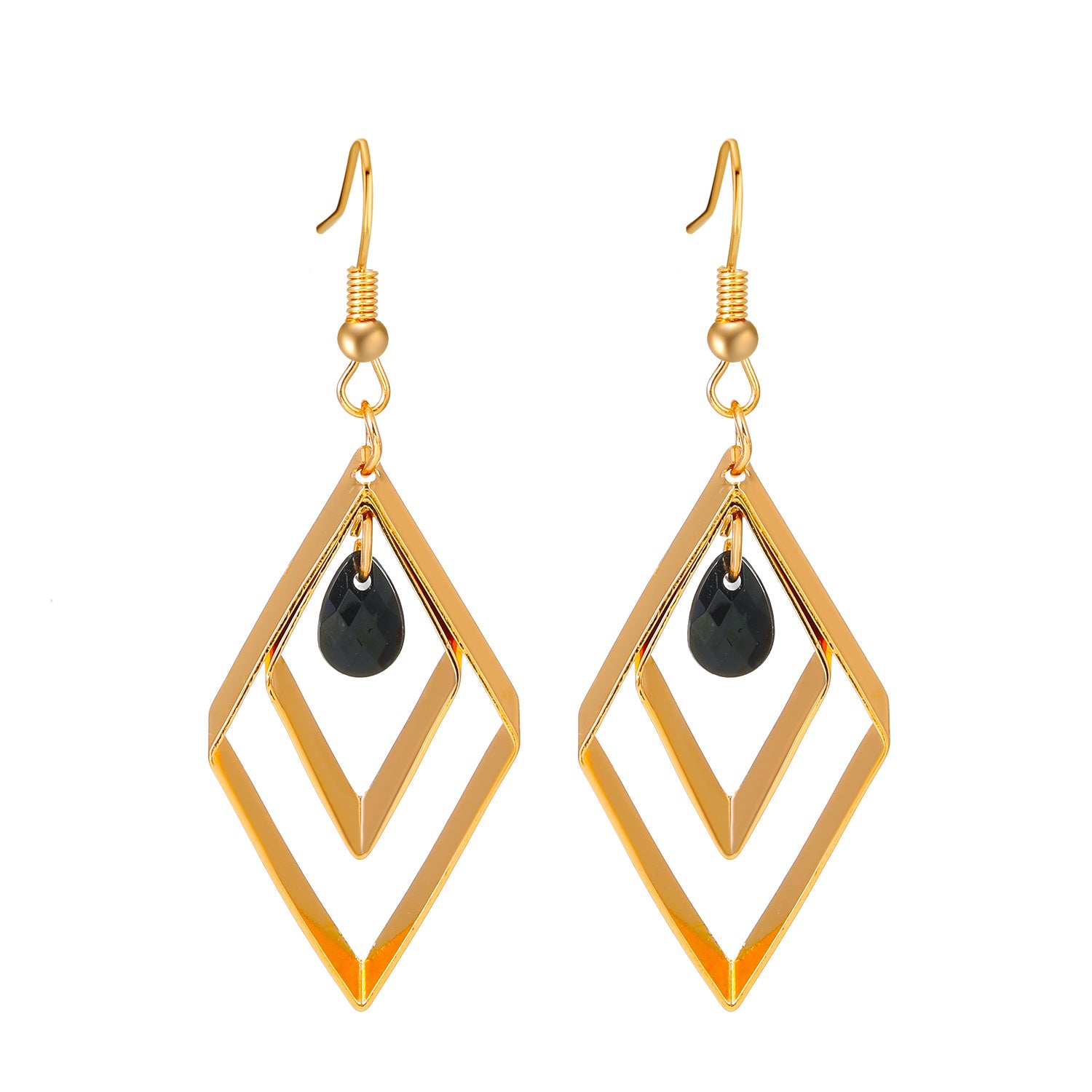 Wholesale Retro Diamond  Black Rhinestone Pendant Hollow Square Earrings