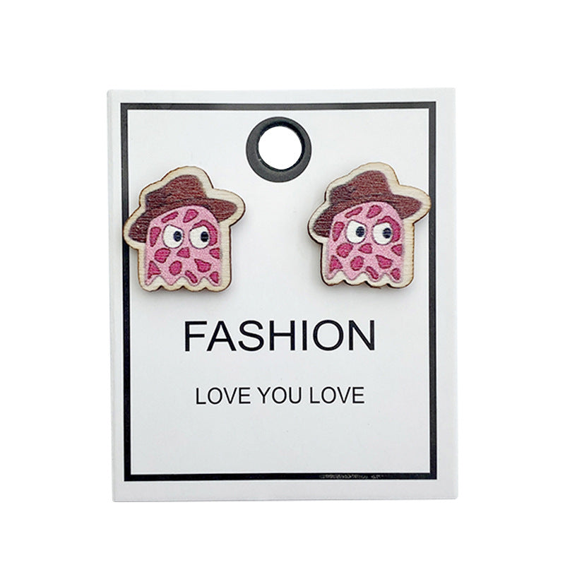 Wholesale Halloween wooden stud earrings