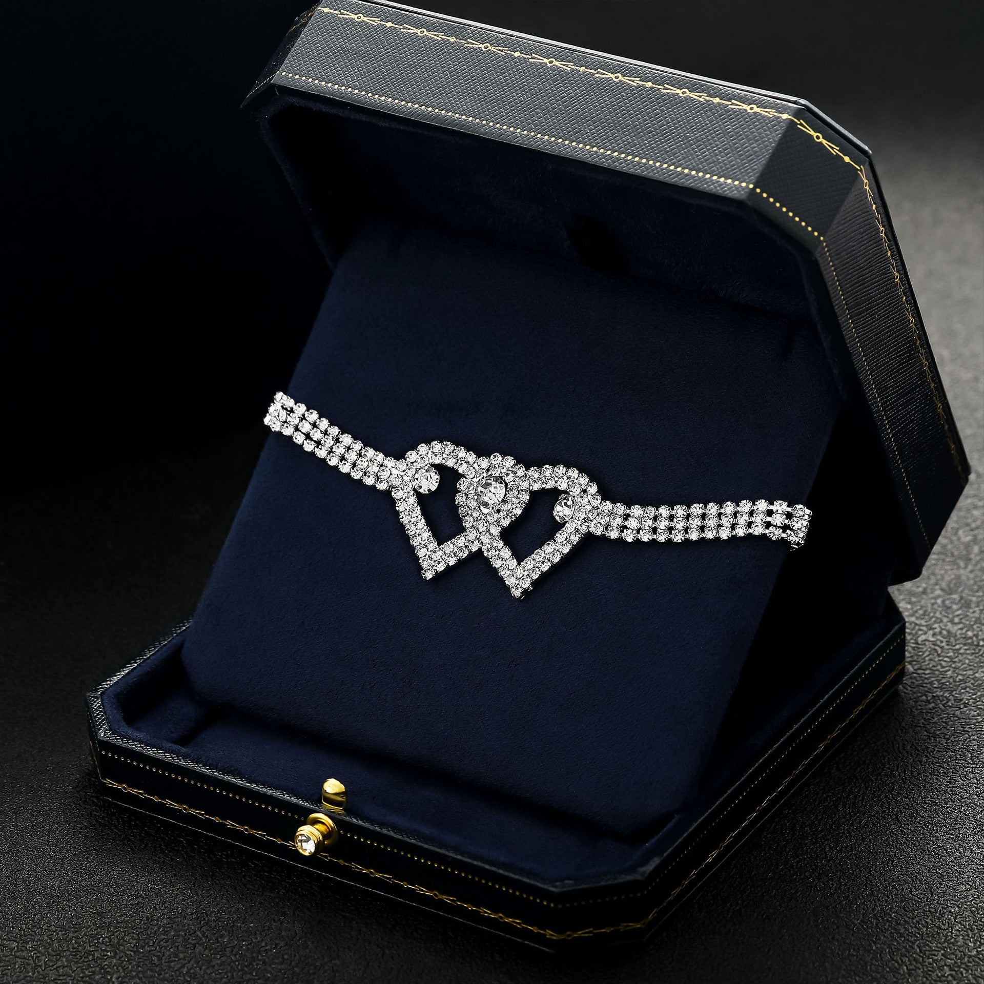 Wholesale double heart anklet full of diamonds shining beach anklet