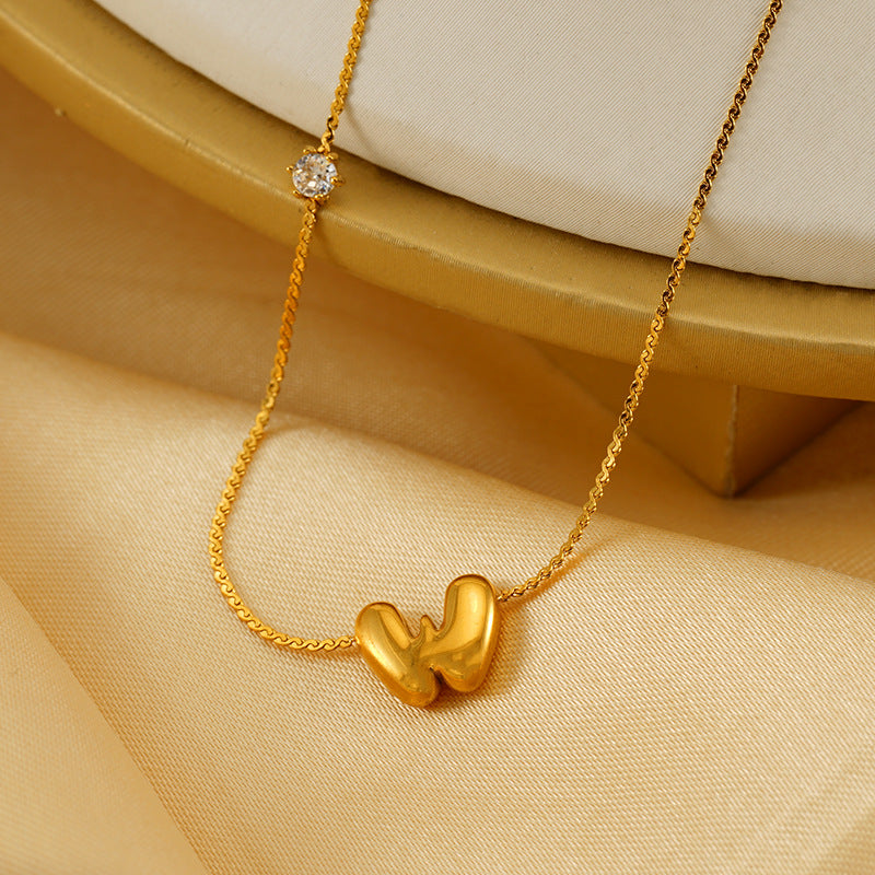 Wholesale  Stainless steel inlaid zircon chubby 26 letters pendant necklace