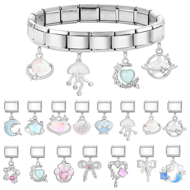 Wholesale 2PCS 9mm Italian Charm Starter Bracelets DIY Pendant Stainless Steel Composable Bracelet