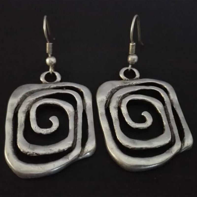 Wholesale Exaggerated Spiral Hollow Square Alloy Earrings