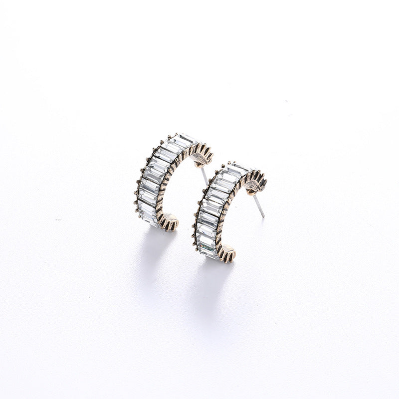 Wholesale  Crystal Diamond C- shaped earrings geometric semi-circular earrings