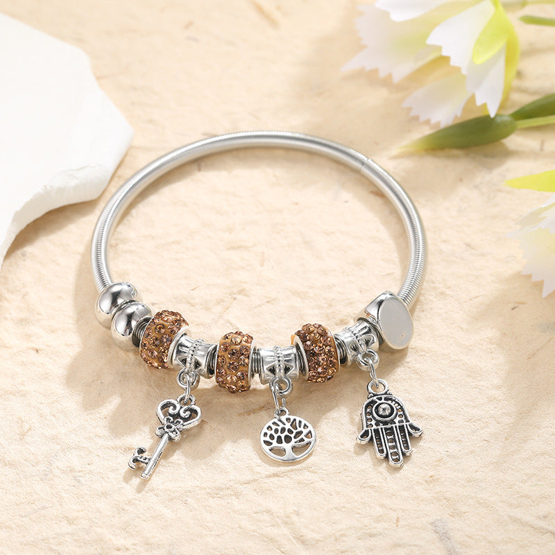 Wholesale Stainless Steel Diamond Finish Heart Bracelet For Women Chic Vintage Jewelry Accessory