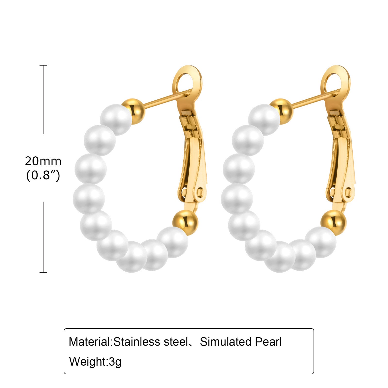 Wholesale Fashion Geometric C-Shape Earrings Imitation Pearl Stainless Steel Gold Jewelry Accessory
