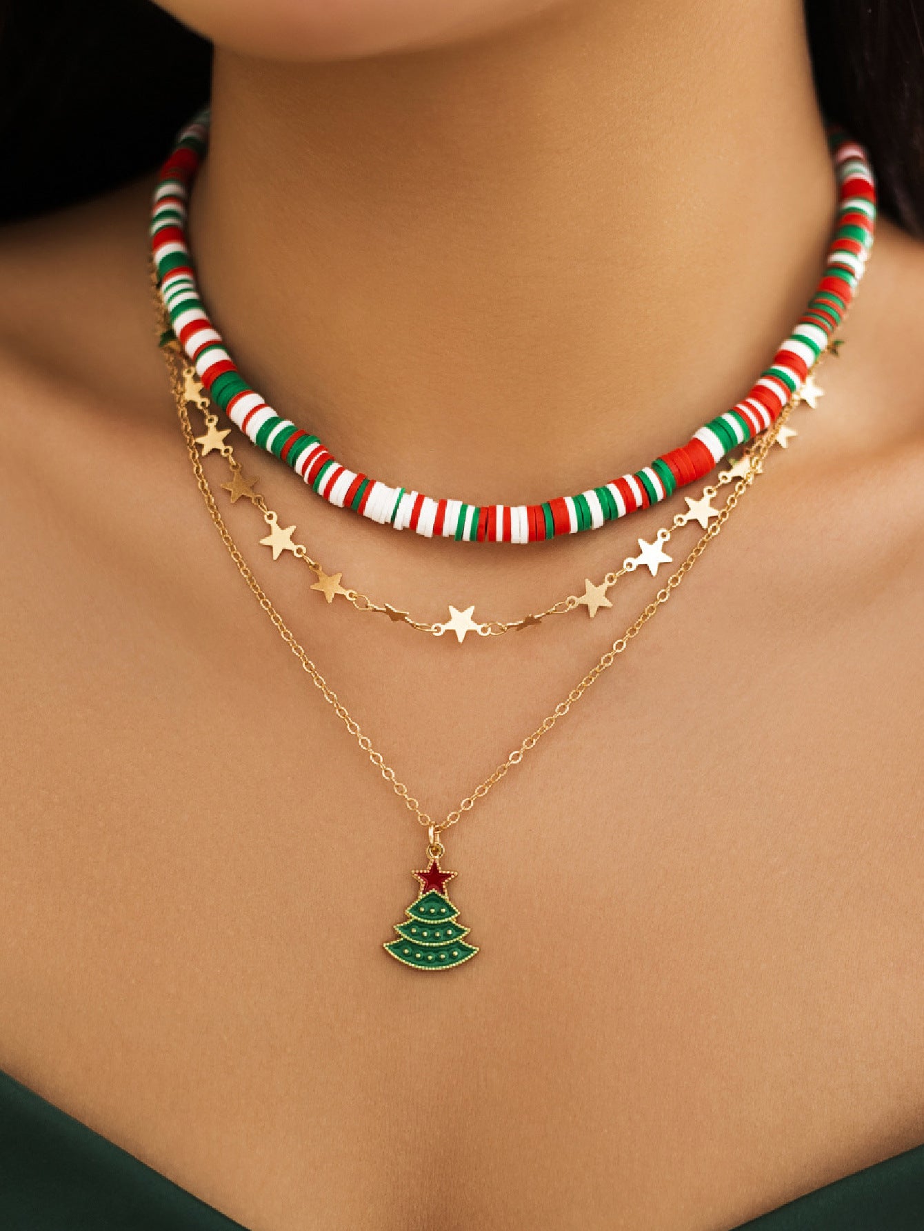 Wholesale Christmas dripping five-pointed star  Clay Bead Necklaces