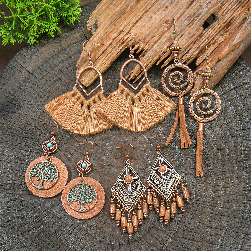 Wholesale Bohemian Geometric Tassel Earrings Zinc Alloy Jewelry Accessory