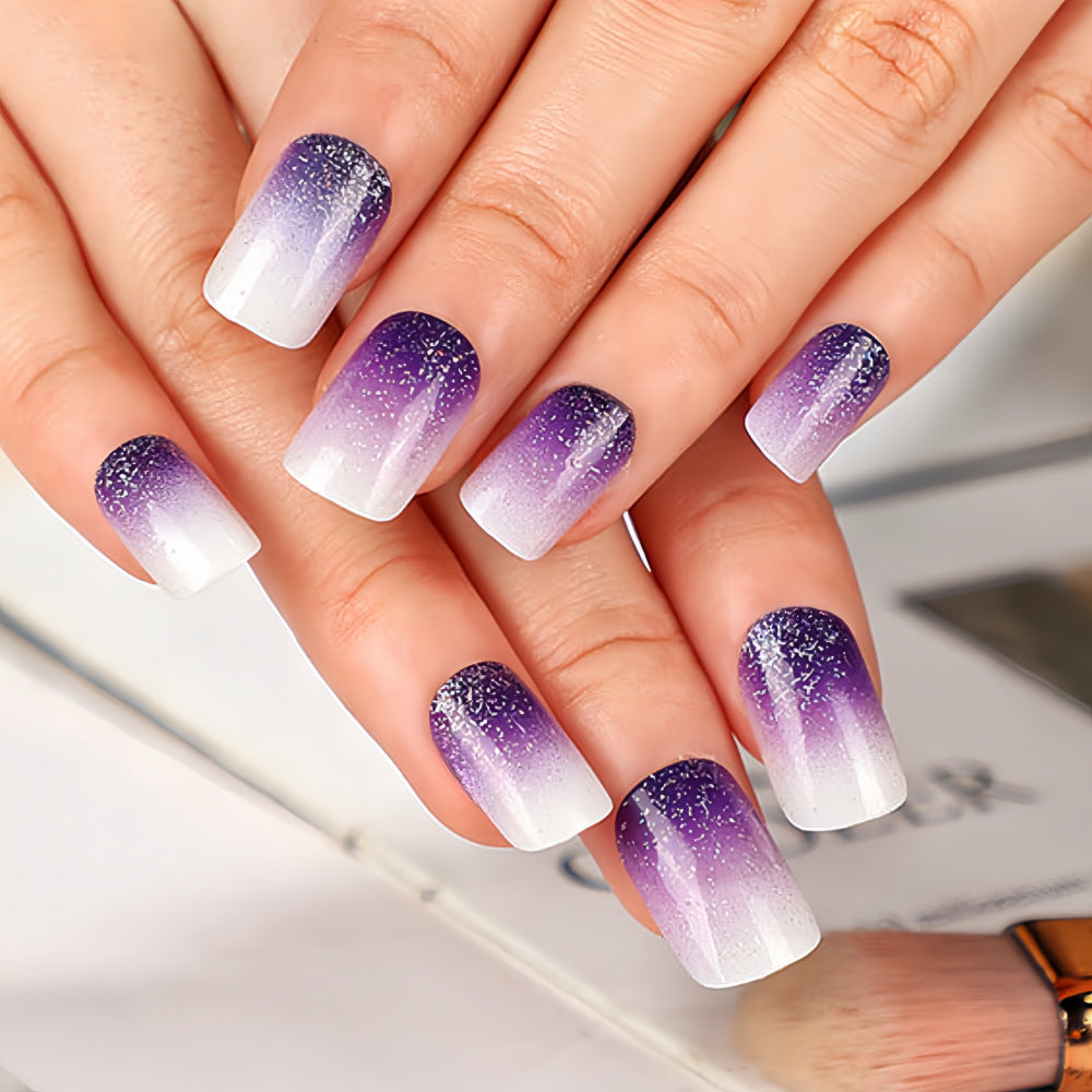 Wholesale 24pcs/box Glitter Nail Stickers Purple Gradient Wearable Nails Press-On Nail Set ACC-NS-Diqin007