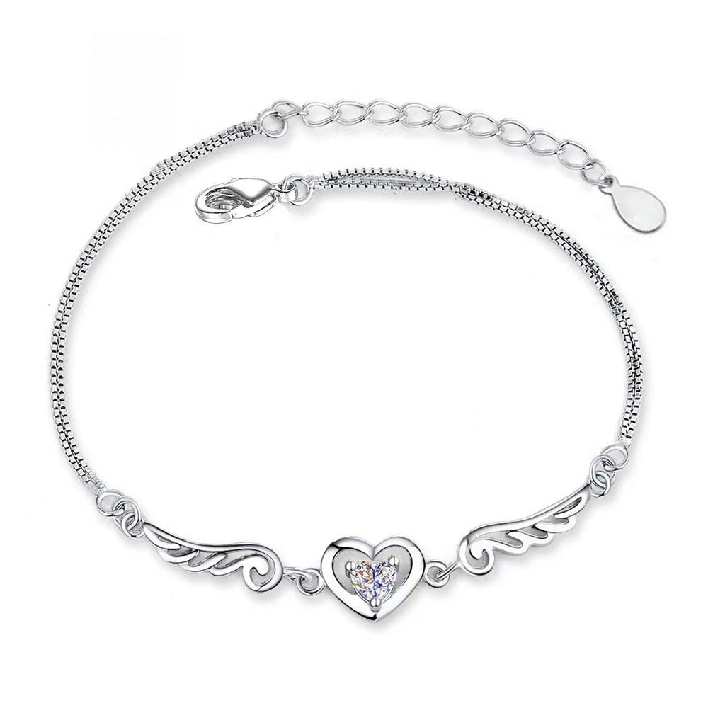 Wholesale Heart Wing Rhinestone Bracelet Women Fashion Jewelry Accessory Valentine Gift