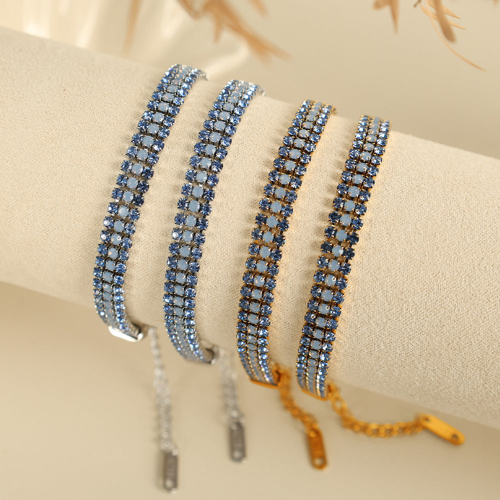 Wholesale Simple Light Luxury Design Bracelet Rai Drill Titanium Steel Plated 18K Gold Inlaid Boutique Natural Stone Jewelry