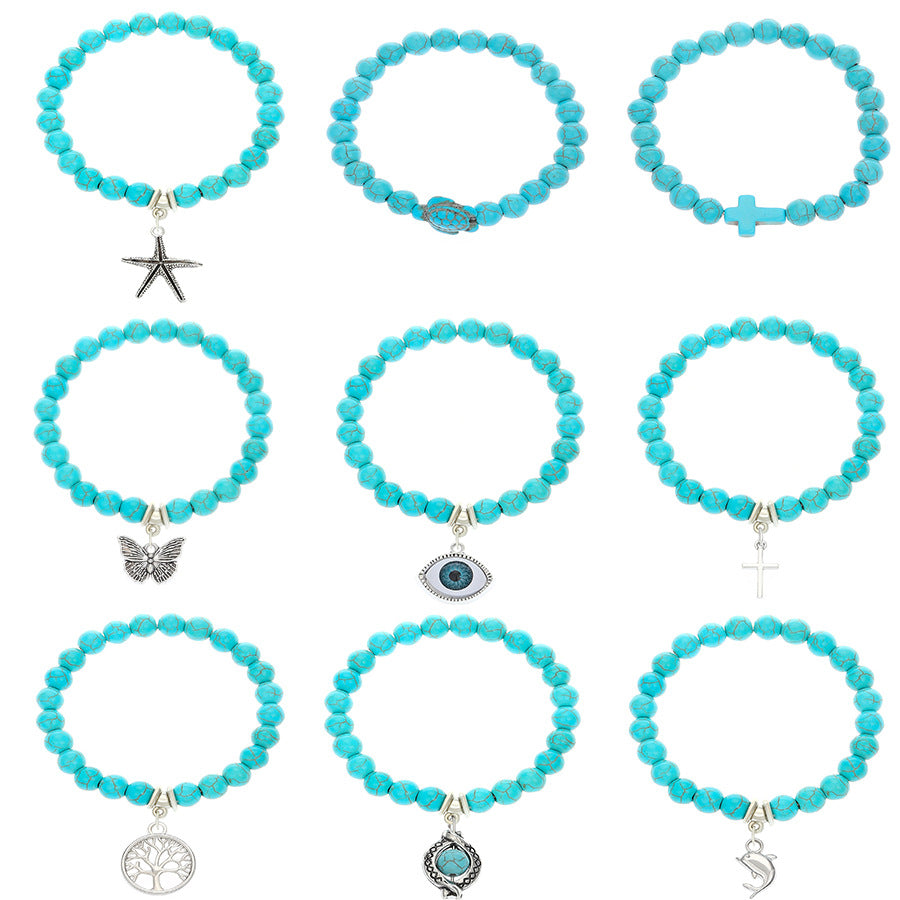 Wholesale Bohemian Turquoise Bead Bracelet Cross Starfish Turtle Design Fashion Accessory Gift for Resale