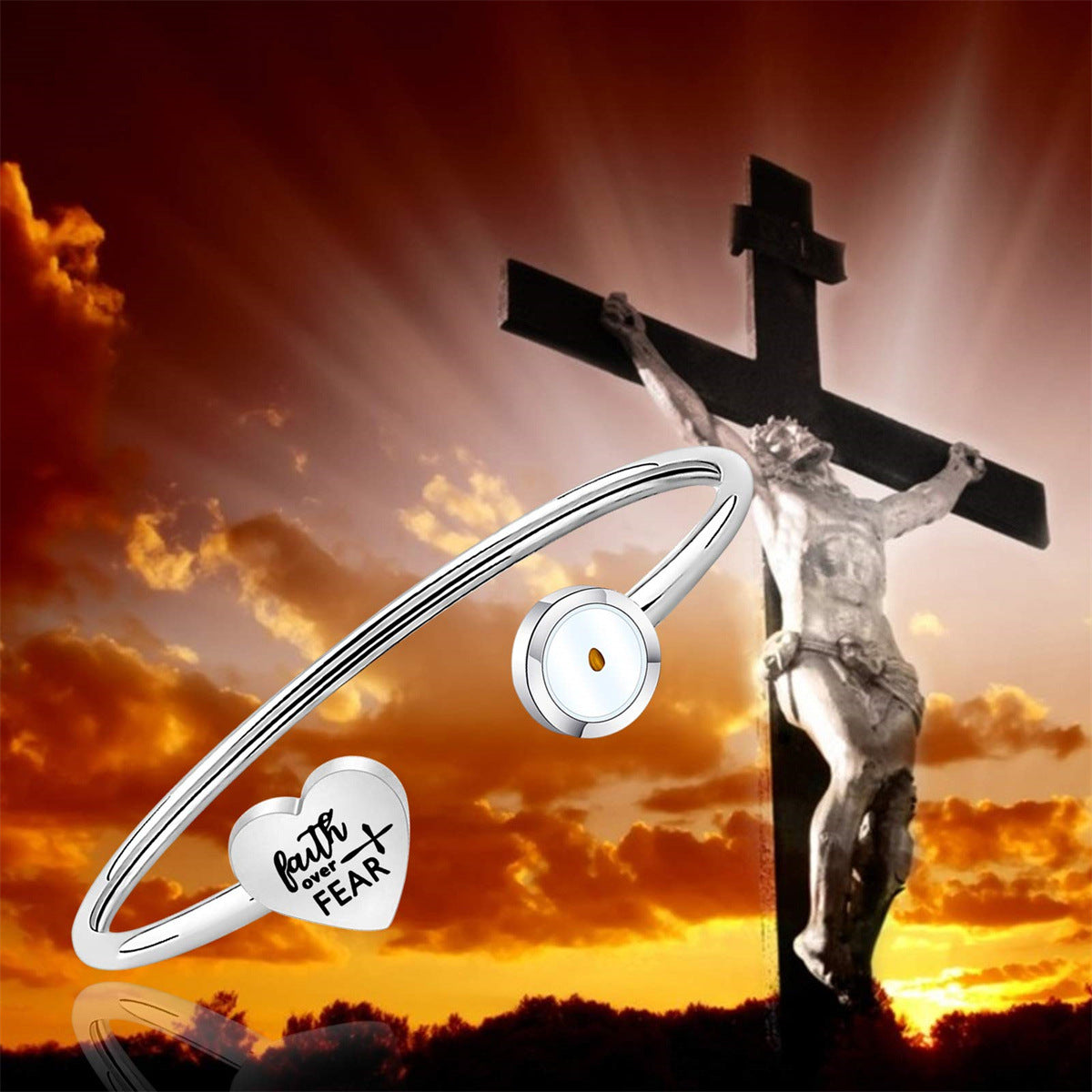 Bracciale aperto all'ingrosso in acciaio inossidabile a forma di cuore con semi di senape rotondi