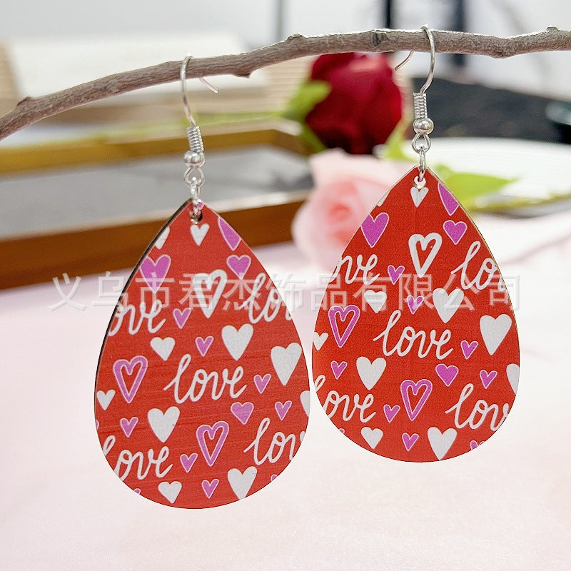 Wholesale Valentine's Day Red Ribbon Wooden Earrings