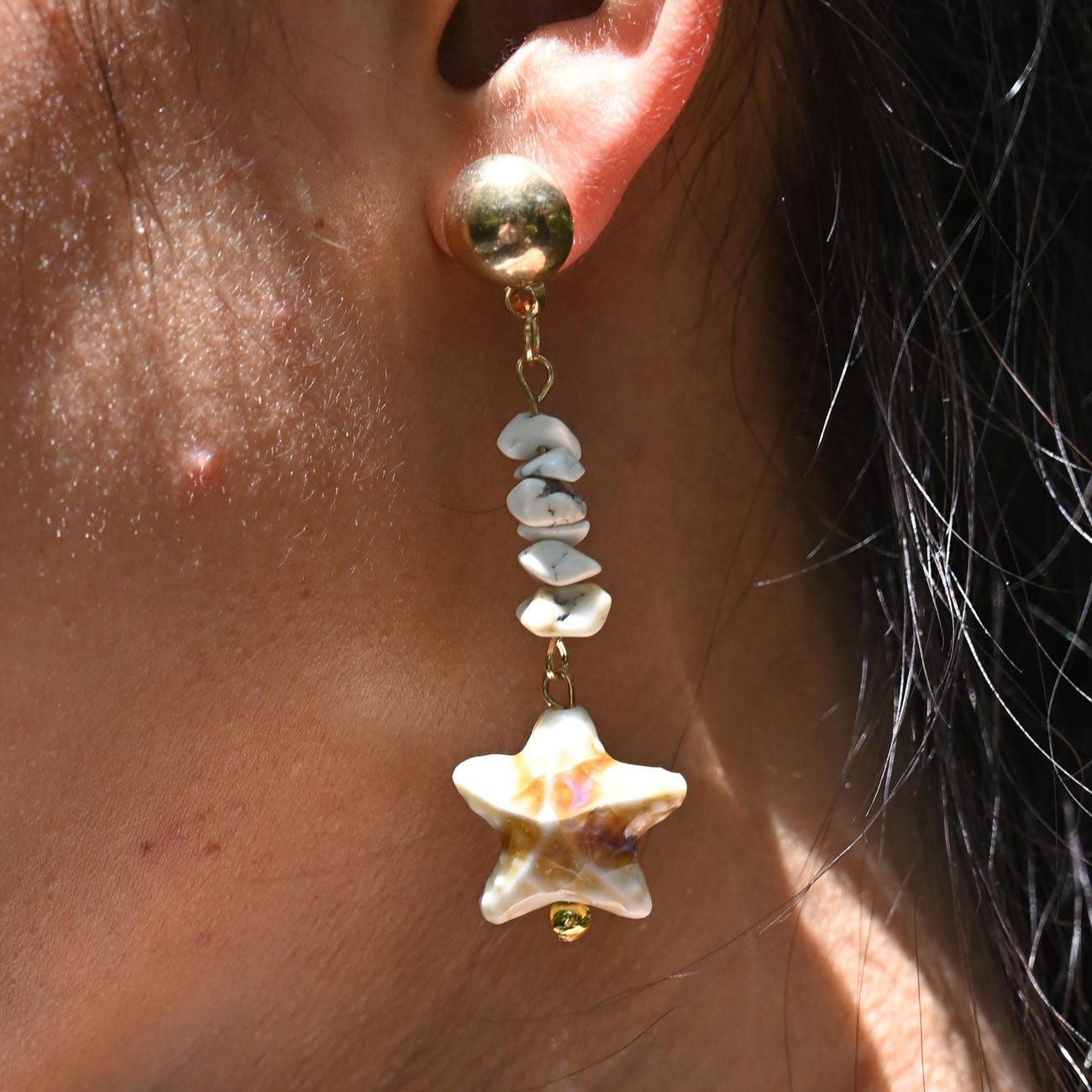 Wholesale  Natural Stone Starfish Conch Clownfish Earrings