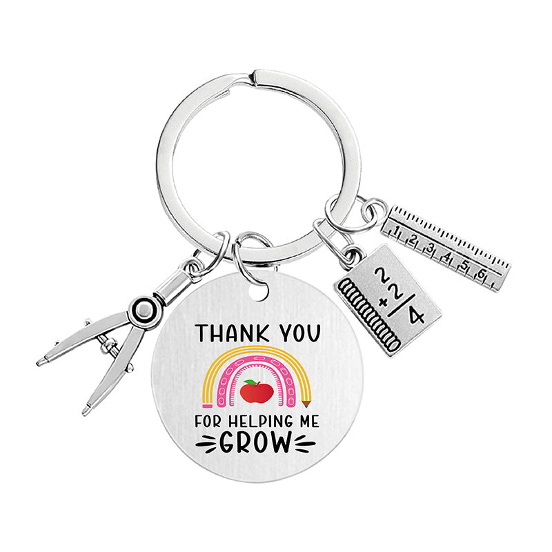 Wholesale Color Printing Gratitude Teacher Compasses Ruler Metal Keychain Holiday Gift Teacher's Day Pom Pom ACC-KC-Ganggu015