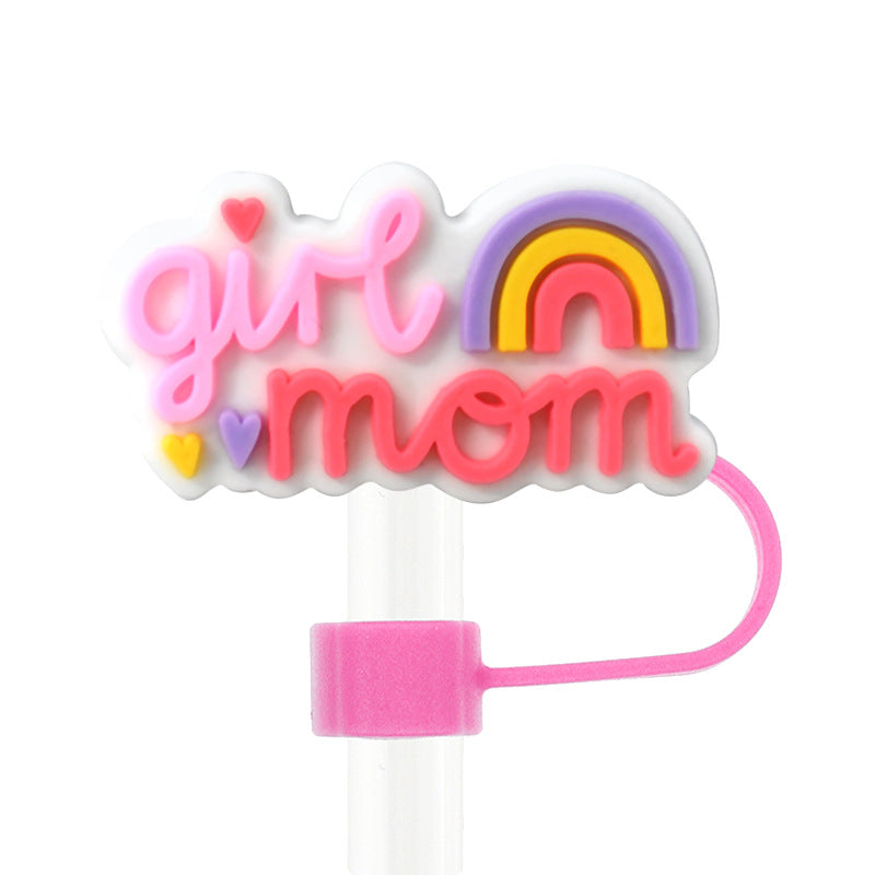 Wholesale Random 10mm 100pcs Mother's Day Straw Tube Cap Soft Glue Straw Decoration Straw Cover ACC-SCR-RYY030