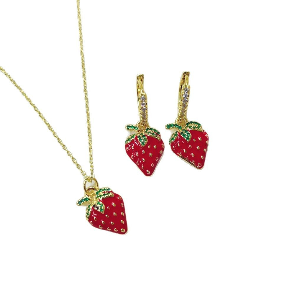 Wholesale Fruit Red Cherry Strawberry Necklace Earrings Jewelry Set
