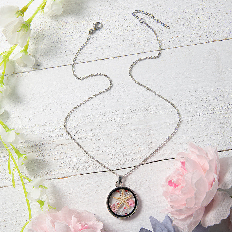 Wholesale Butterfly Starfish Photo Frame Dried Flower Necklace