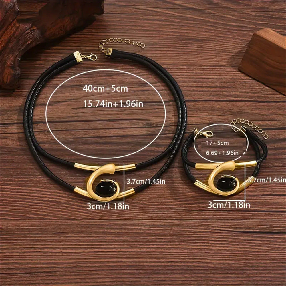 Wholesale Vintage Spiral Double Wax Rope Necklace Bracelet Combination