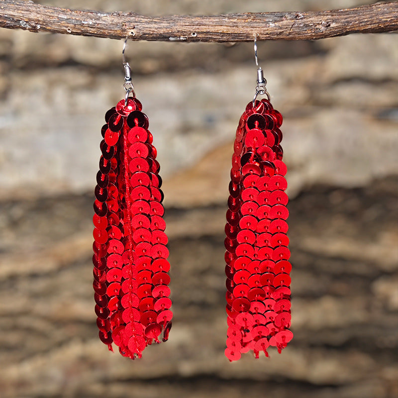 Wholesale  Independence Day American Flag Color Tassel Sequin Earrings