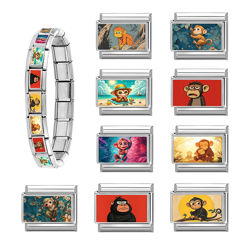 Wholesale Cartoon Monkey Modular Bracelet Stainless Steel Jewelry Accessory Gift Idea