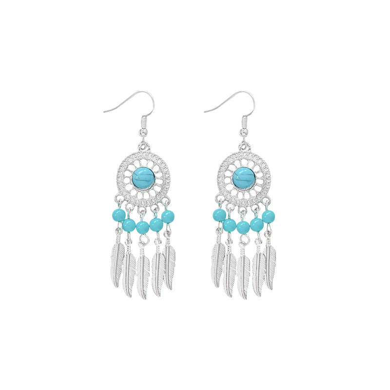 Wholesale Retro Ethnic Style Dream Catcher Tassel Earrings