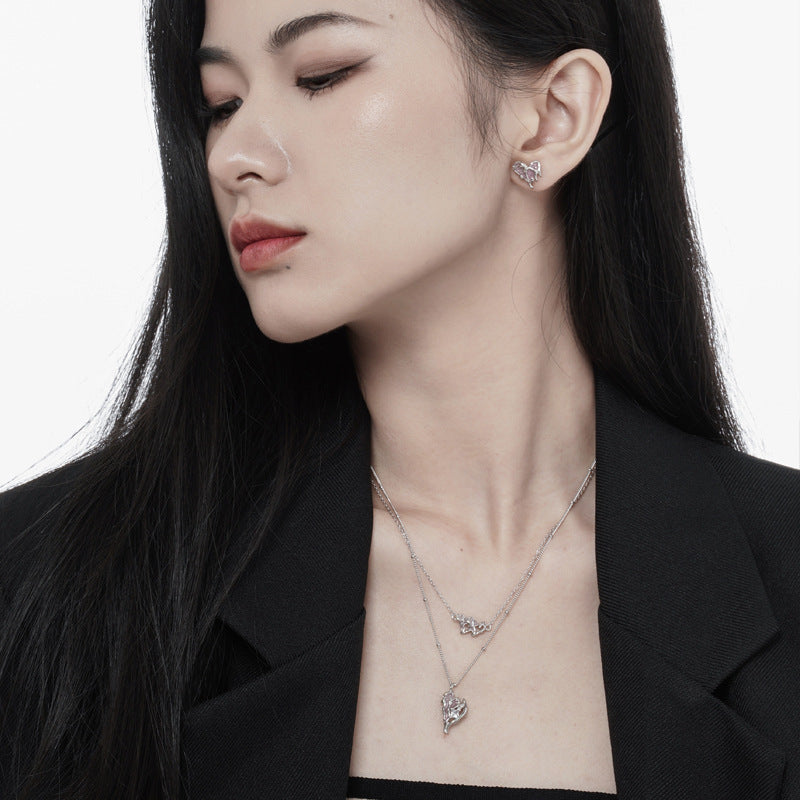 Wholesale Sakura Pink Love Heart S925 Sterling Silver Textured Epoxy Necklaces ACC-NE-YWE004