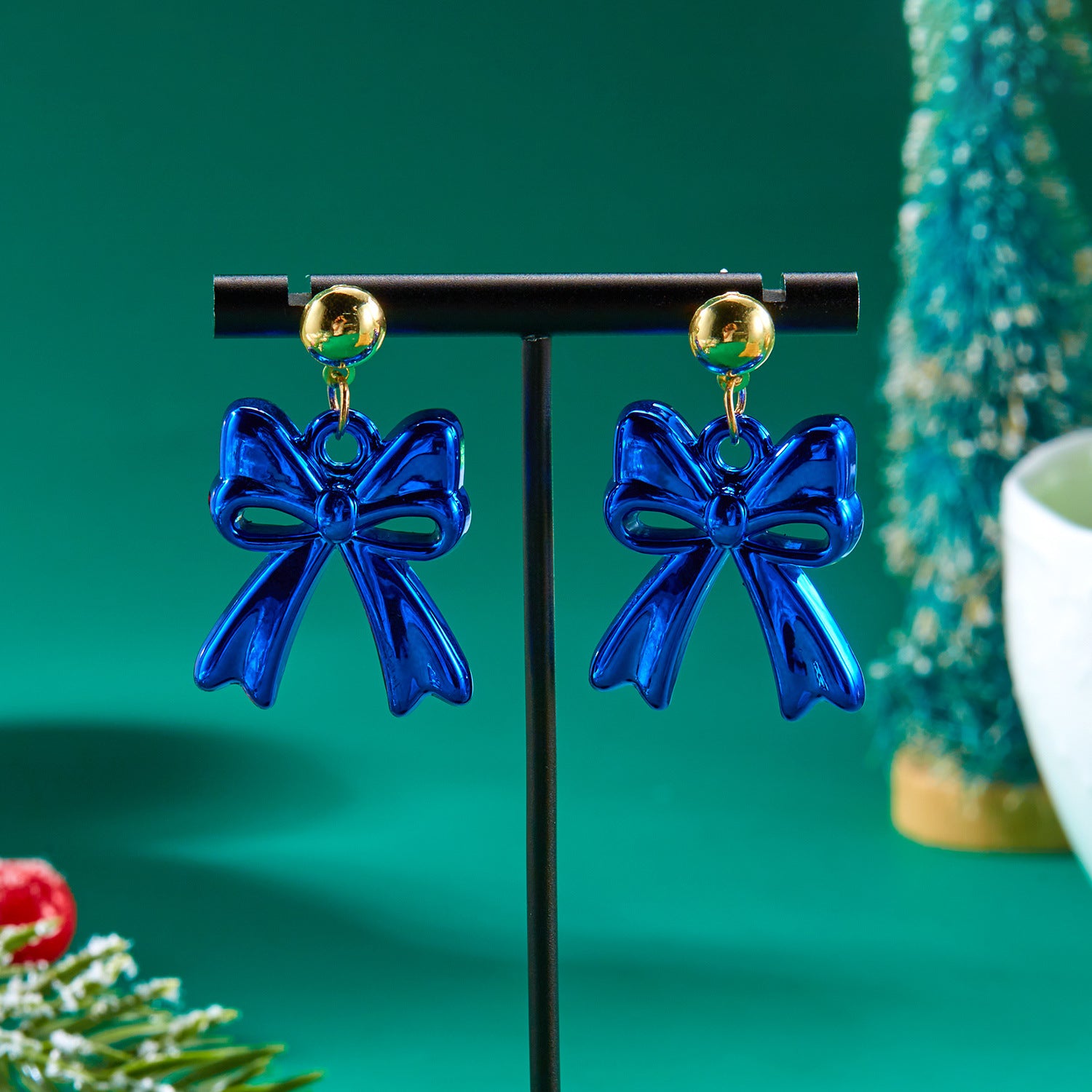 Wholesale color geometric Christmas bow earrings