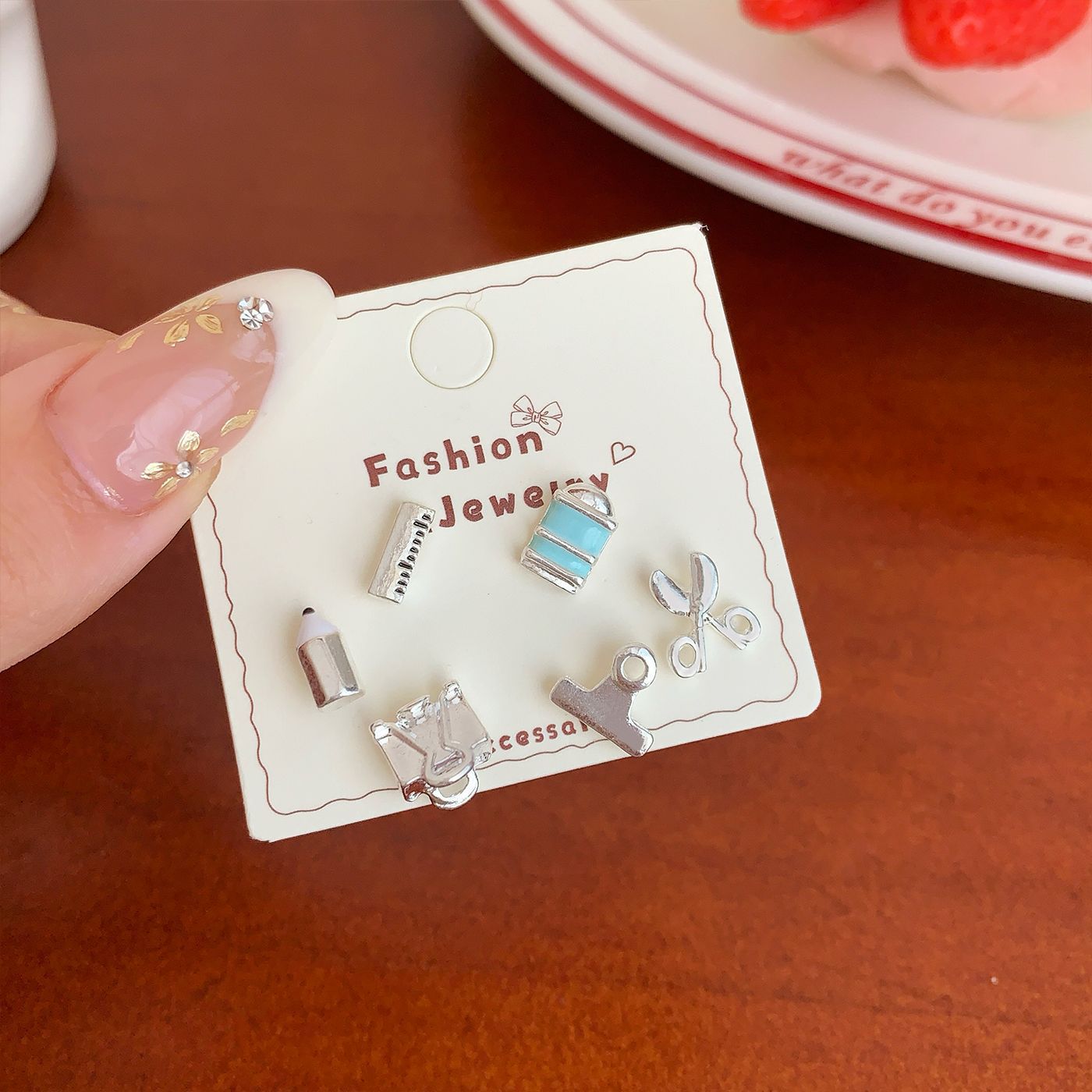 Wholesale Fun bread ice cream fruit dessert earrings silver needle sweet exquisite bow earrings