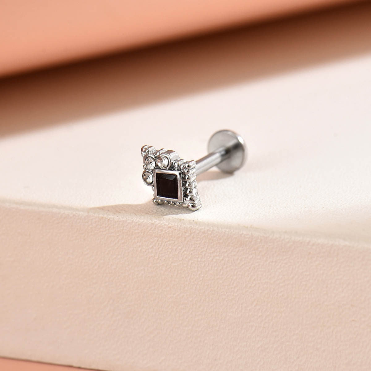 Wholesale 316L Internally Threaded Flat-Back Stud Piercing with Zircon Inlay