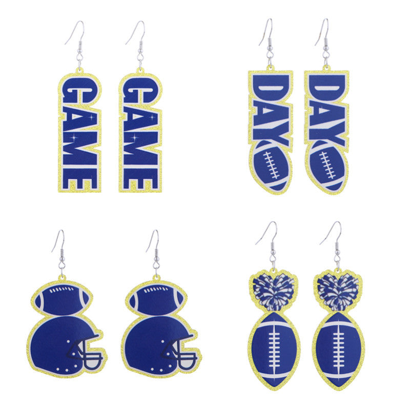 Wholesale acrylic printed super bowl featured football series creative letter earrings